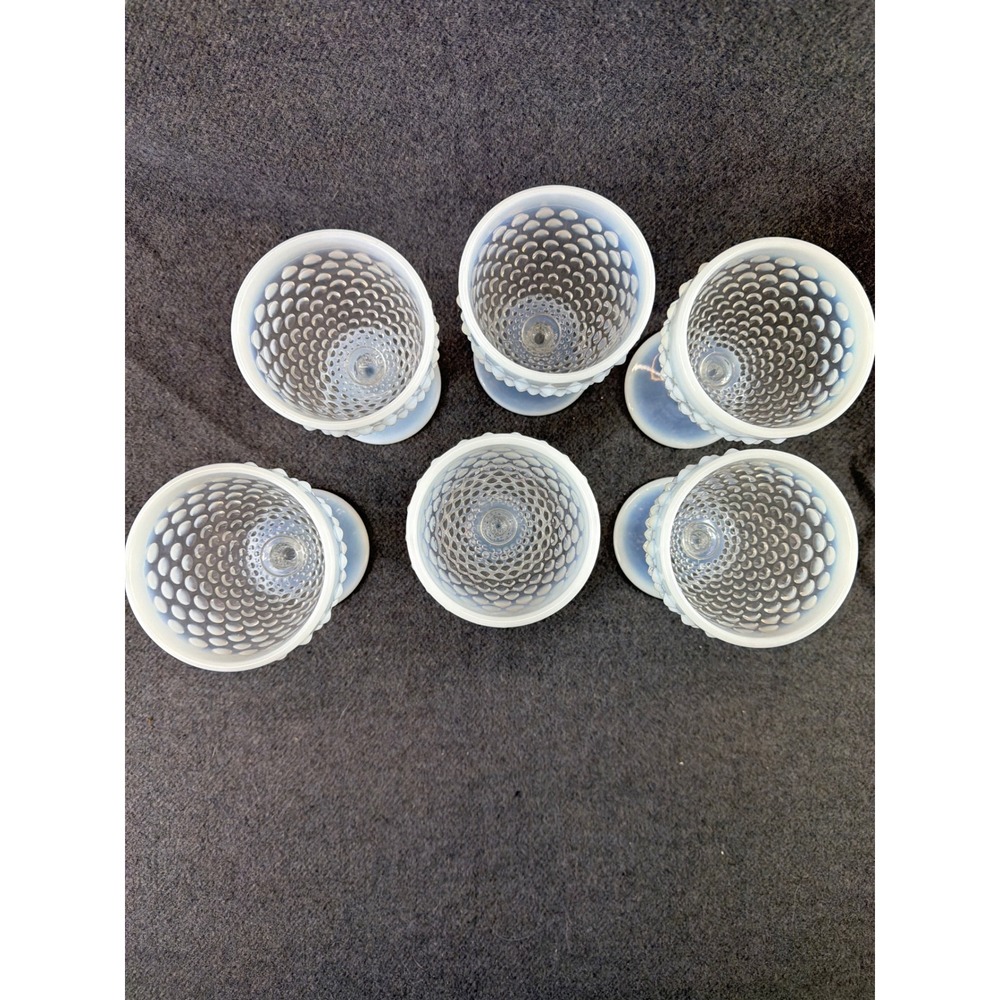 Fenton Moonstone Hobnail Opalescent‎ Glass Goblets Set of 6 White Vintage MCM - Picture 3 of 8